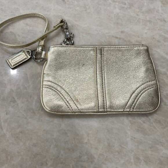 Coach Vintage Metallic Gold Leather White Star Wristlet with Strap - Picture 1 of 7
